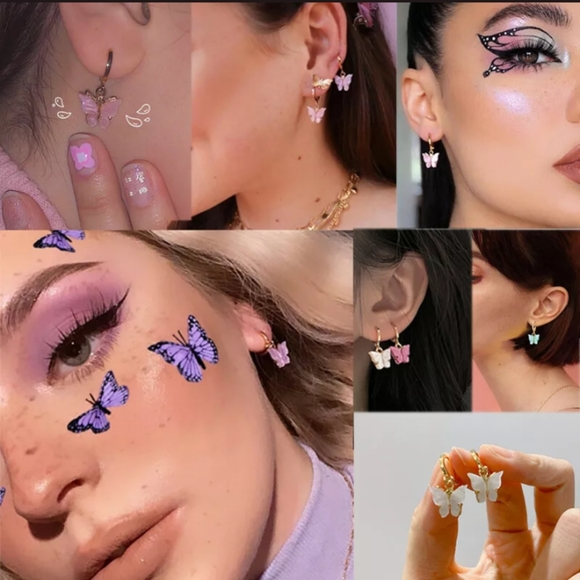 BUTTERFLY New Dainty Drop Pendant Huggie Style Pirced Ear Earrings - Picture 4 of 13